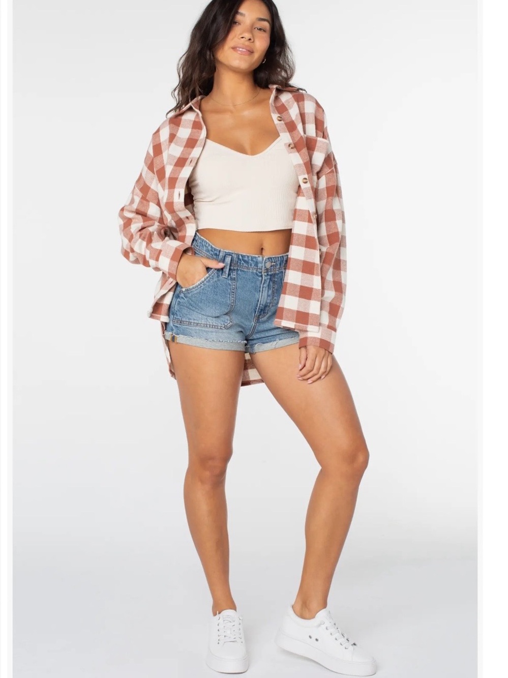 Roxy Rust and White Plaid Shacket